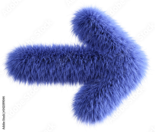 Blue 3D Fluffy Symbol Arrow Right. 3d render illustration isolated on transparent background