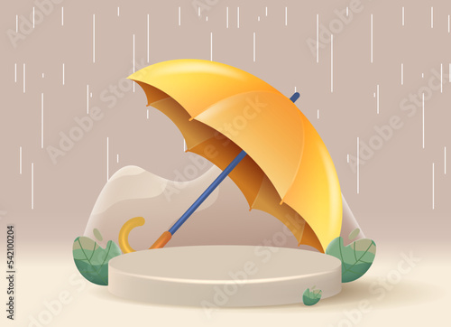 Monsoon Season Sale with 3D Realistic Umbrella Vector Illustration. Suitable for Poster, Banner, Flyer, Web Header and Advertisement Page Design.