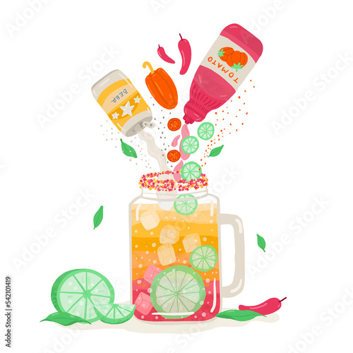 Hand drawn illustration of Michelada the mexican drink