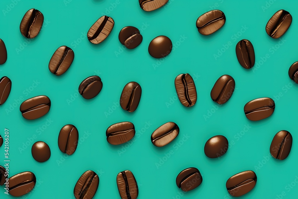Light Roast Coffee Beans on a Green Craft Paper Background Light Roast Coffee Beans on a Green Craft Paper Background