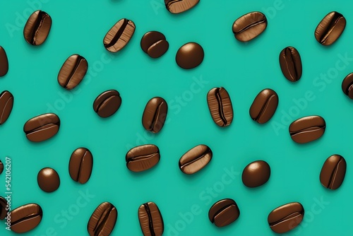 Light Roast Coffee Beans on a Green Craft Paper Background