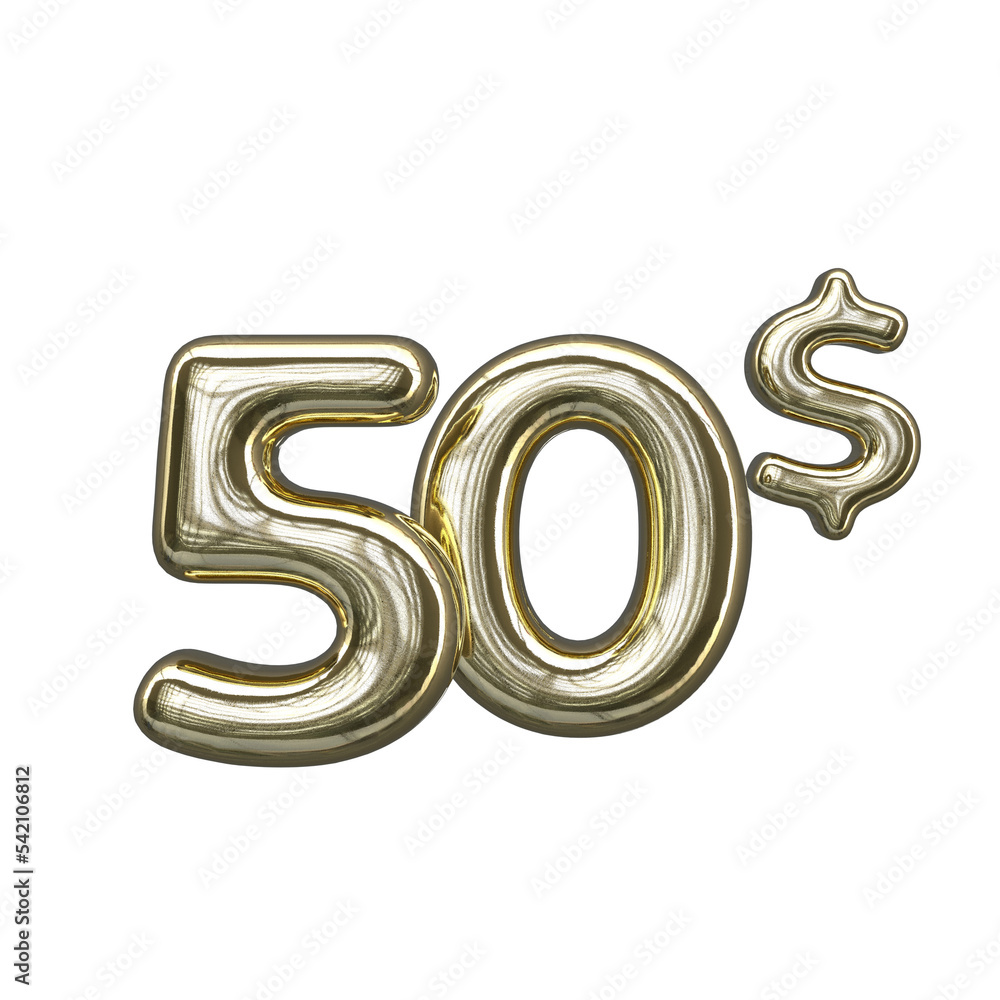 Gold pricing 3D number 50 dollar Gold pricing 3D number 50 dollar