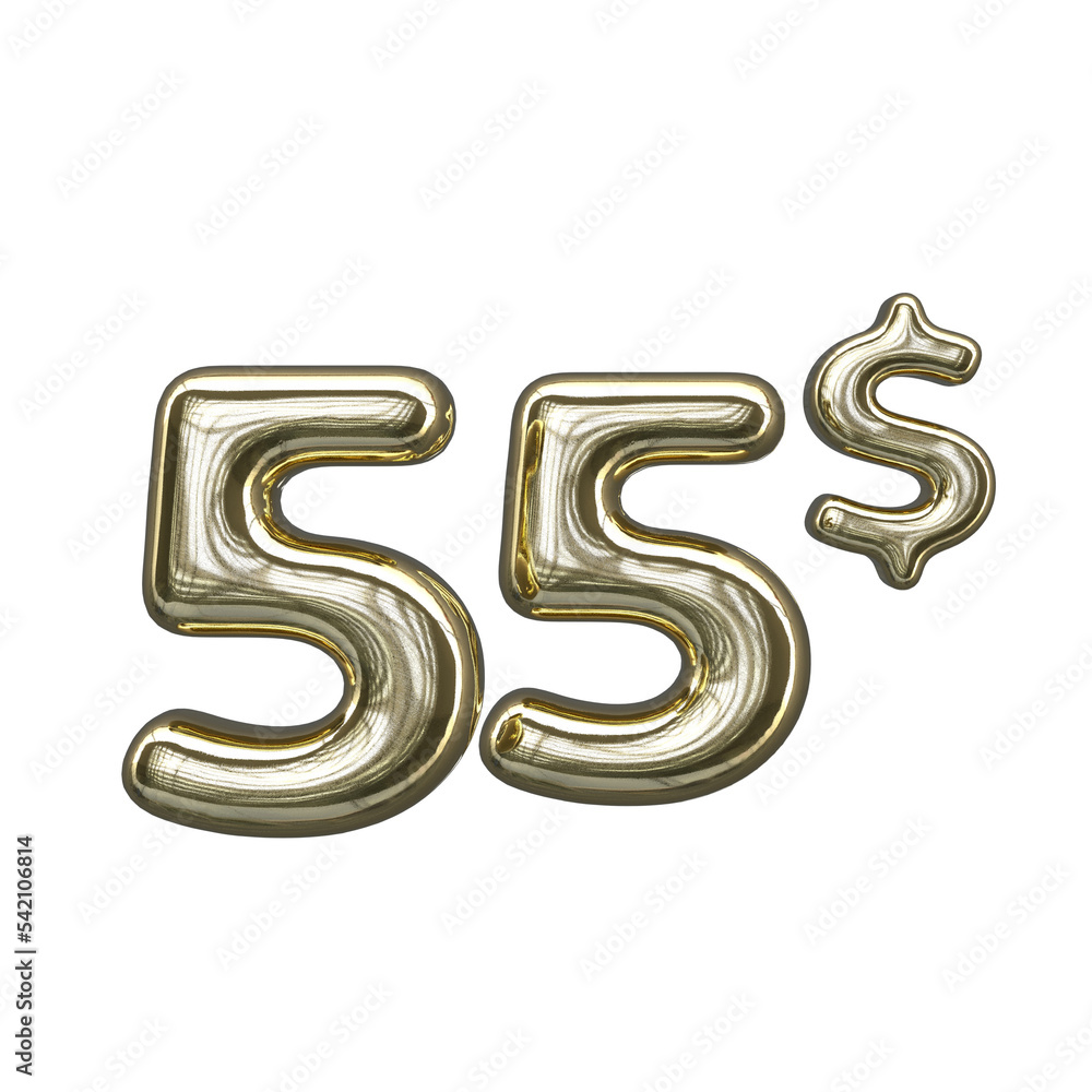 Gold pricing 3D number 55 dollar Gold pricing 3D number 55 dollar