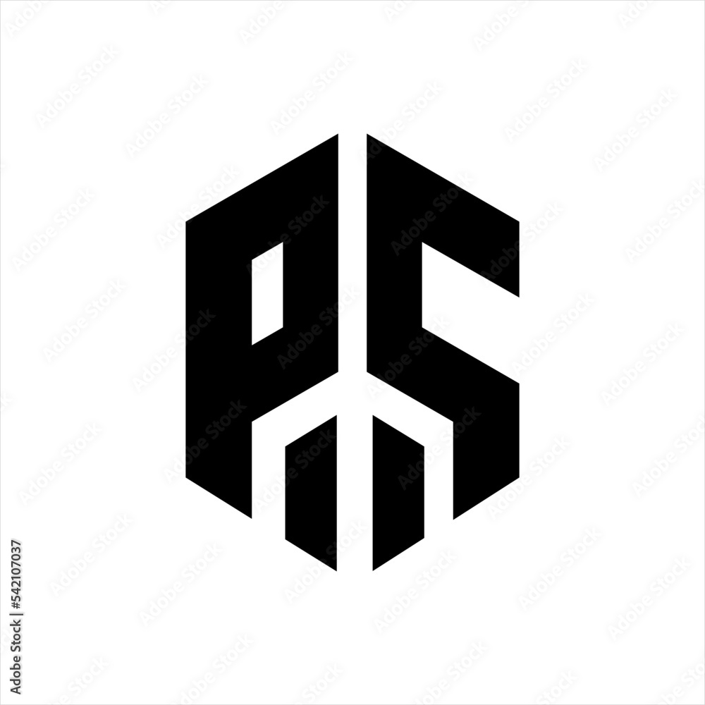 Geometric letter P S logo design with spears. Geometric letter P S logo design with spears.
