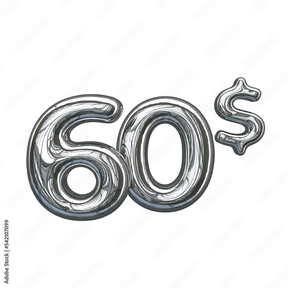 Silver pricing 3D number 60 dollar Silver pricing 3D number 60 dollar
