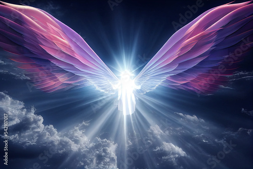 Angel spirit with long wings in heaven. Generative AI