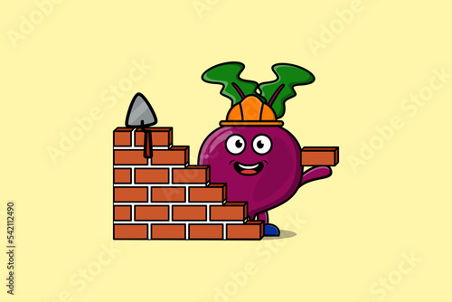 Cute cartoon Beetroot as mason character in flat modern style design
