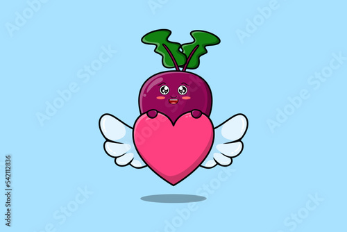 cute cartoon Beetroot character hiding heart in flat cartoon style illustration