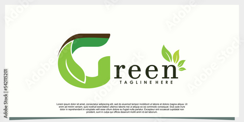 green letter g logo design with leaf creative concept