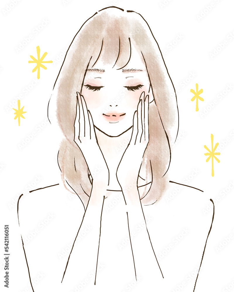目を閉じて微笑む女性 幸せな表情をした人物のイラスト
