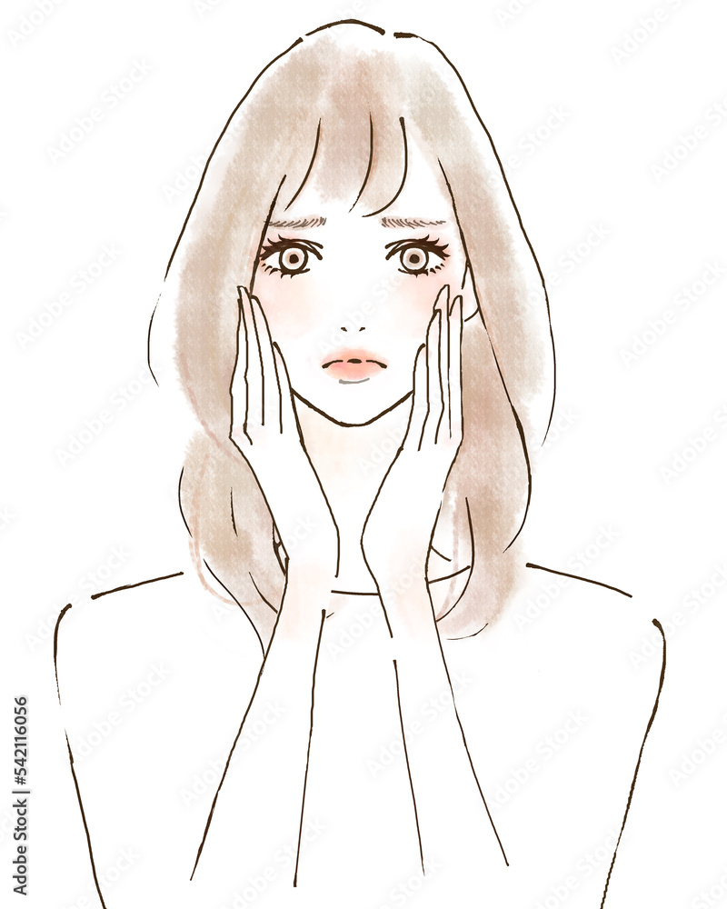 顔に手をあてる女性 悩み解決に向き合うイラスト