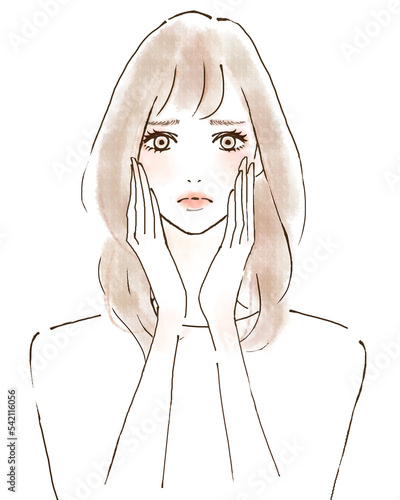 Obraz na płótnie 顔に手をあてる女性 悩み解決に向き合うイラスト w salonie