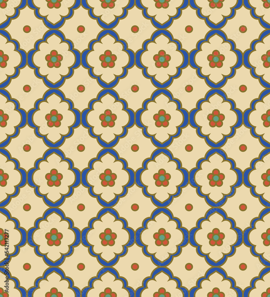 Seamless background curve check cross blue frame round flower Seamless background curve check cross blue frame round flower