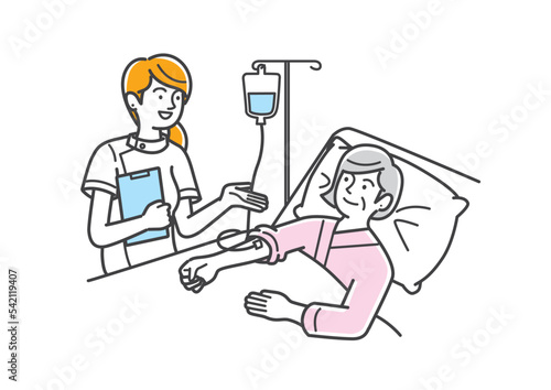 患者の容態をチェックする看護師のイラスト素材