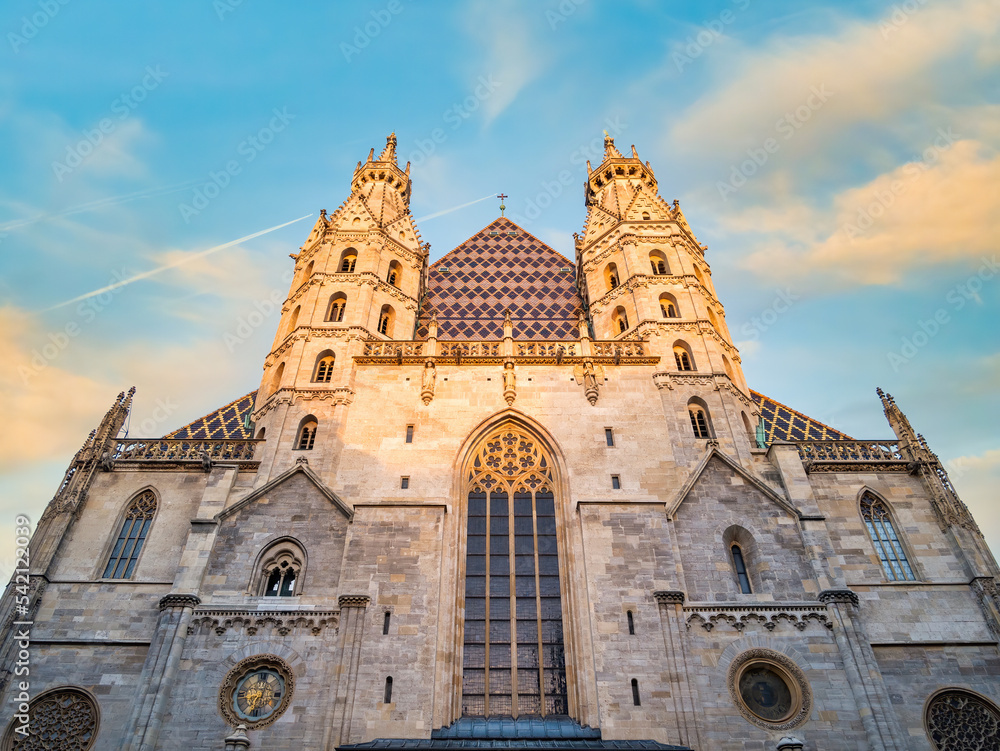 Vienna, Austria - June 2022: View with St. Stephen's Cathedral Medieval Roman Catholic church located in the center of Vienna.
