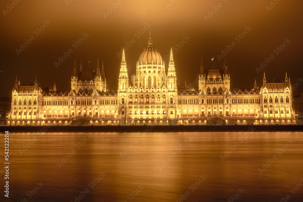 Budapest parliament building hungarian architecture night shot long exposure
