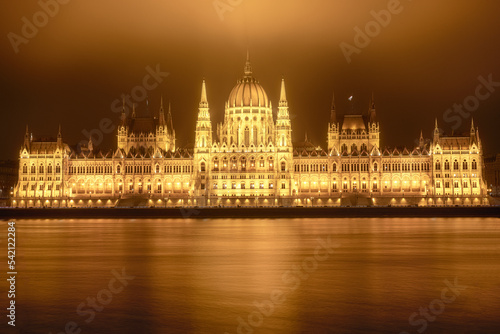 Budapest parliament building hungarian architecture night shot long exposure
