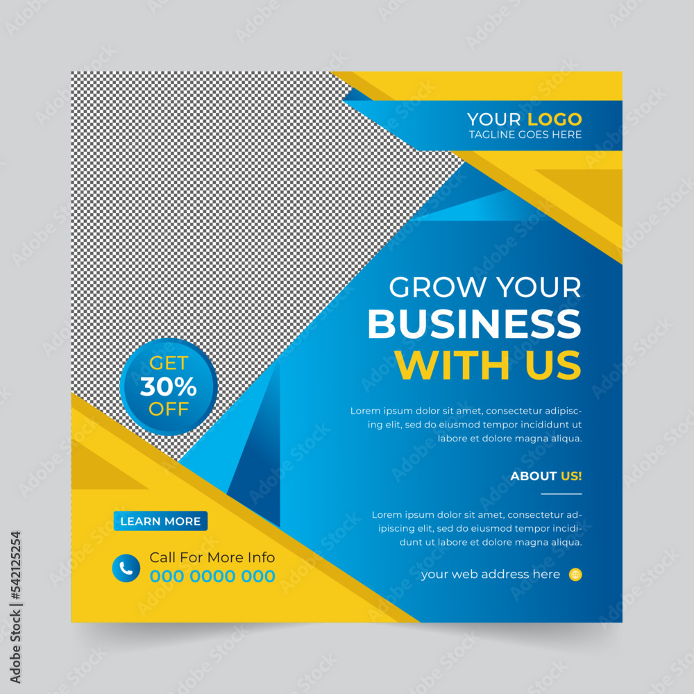 Modern digital marketing agency square social media post, Corporate banner promotion ads sales and Discount banner vector template	