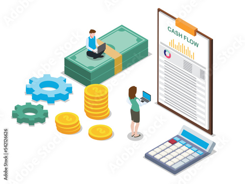 Cash flow management with money, calculator, and financial form