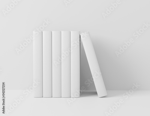 Template of stack blank book standing cover paperback textured paper , softcover square book on concrete background surface Perspective view, Mockup Magazine Cover, Brochure. 3d illustration. photo