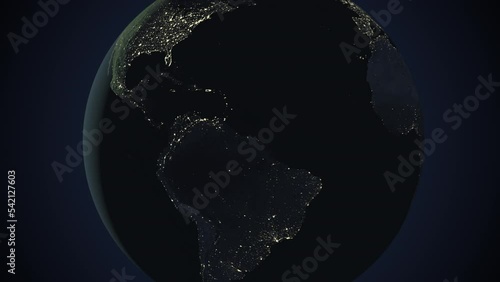 Seamless looping animation of the earth at night zooming in to the 3d map of Venezuela with the capital and the biggest cites in 4K resolution