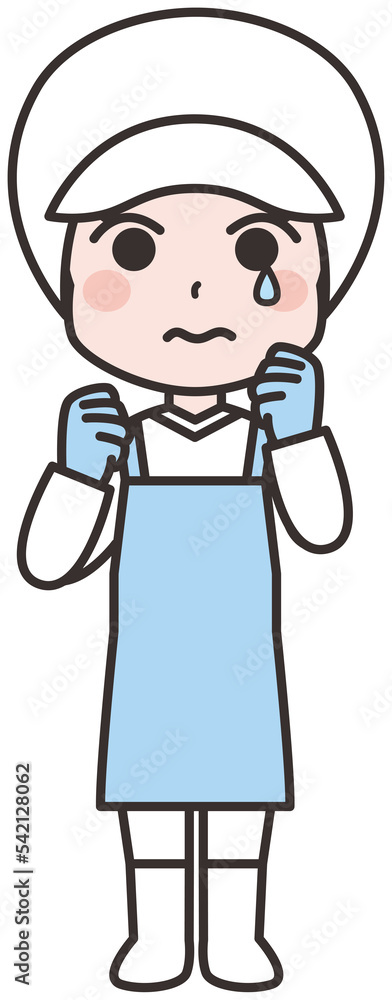 泣く白衣を着た人物