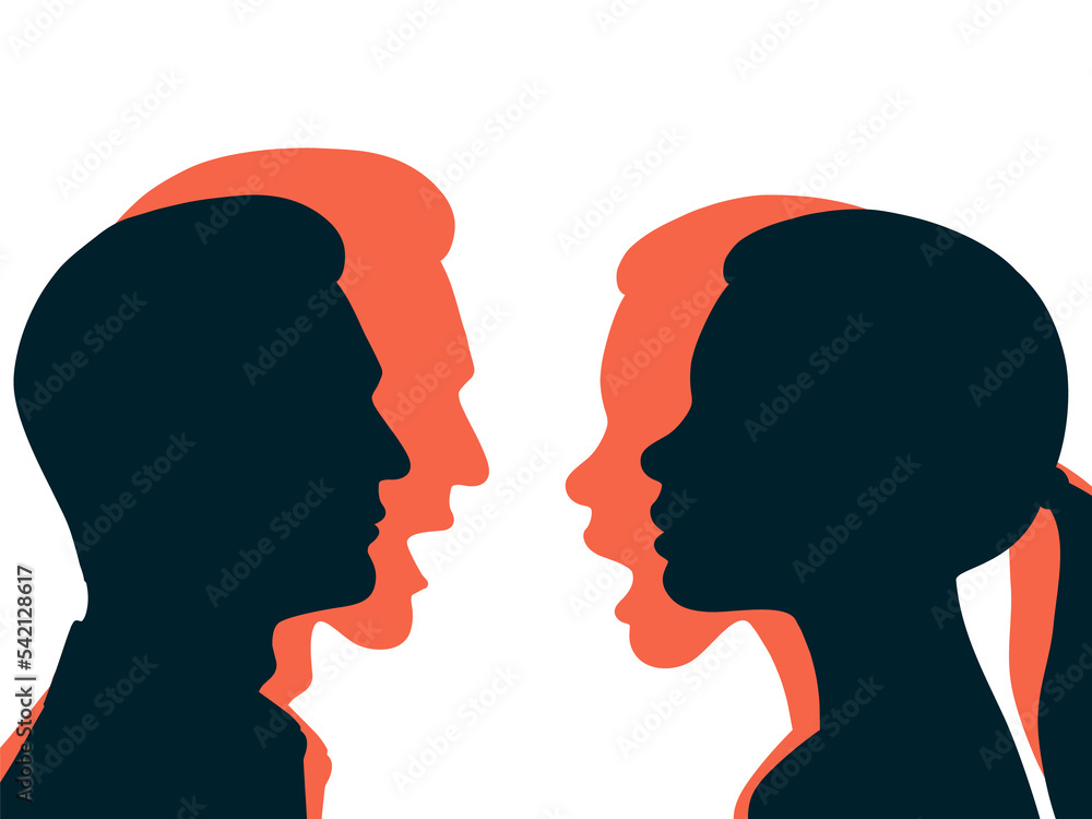 Woman and man holding back their anger. The concept of hidden aggression. Illustration on a transparent background