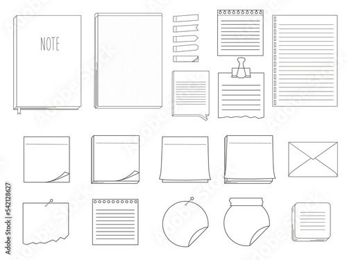 Collection of papers for memo - notepads, stickers, notebooks. Illustration on a transparent background
