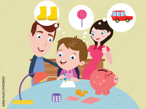 family with children saving money on a piggy bank