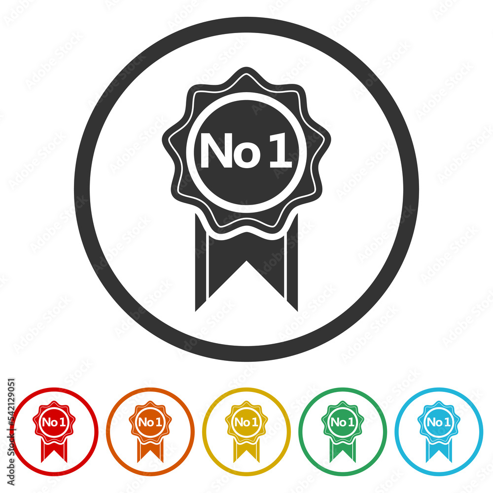 No 1 sign. Set icons in color circle buttons No 1 sign. Set icons in color circle buttons