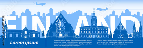 Finland famous landmarks by silhouette style