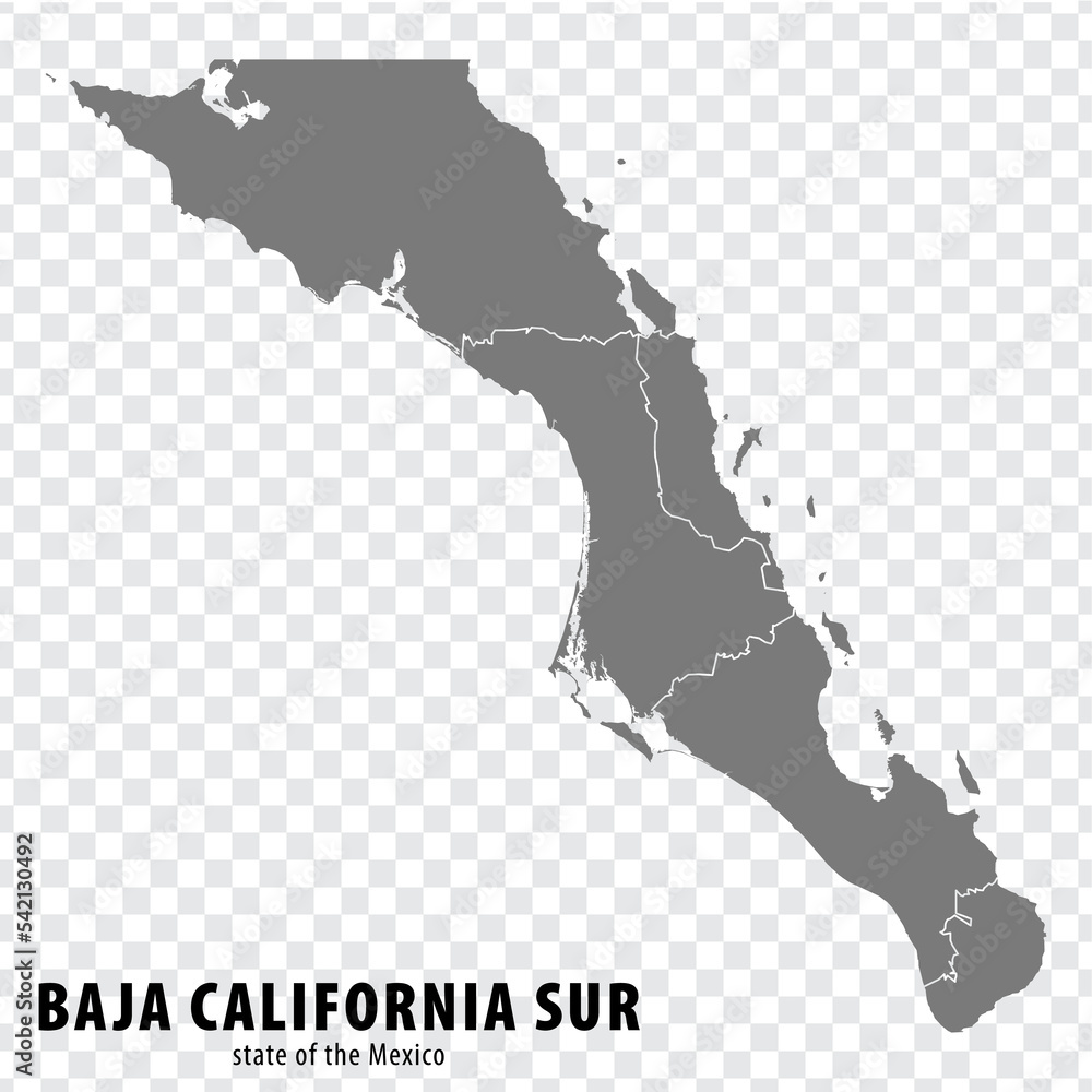 State Baja California Sur of Mexico map on transparent background. Blank map of Baja California