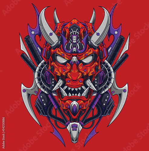 Vector illustration of japanese samurai robot