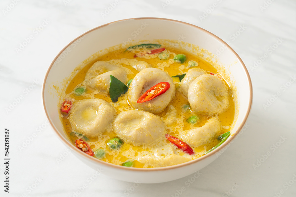 Green curry soup with Fish ball Green curry soup with Fish ball