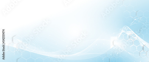 Abstract white wavy with hexagons background. Technology digital hi-tech with a Healthcare concept background