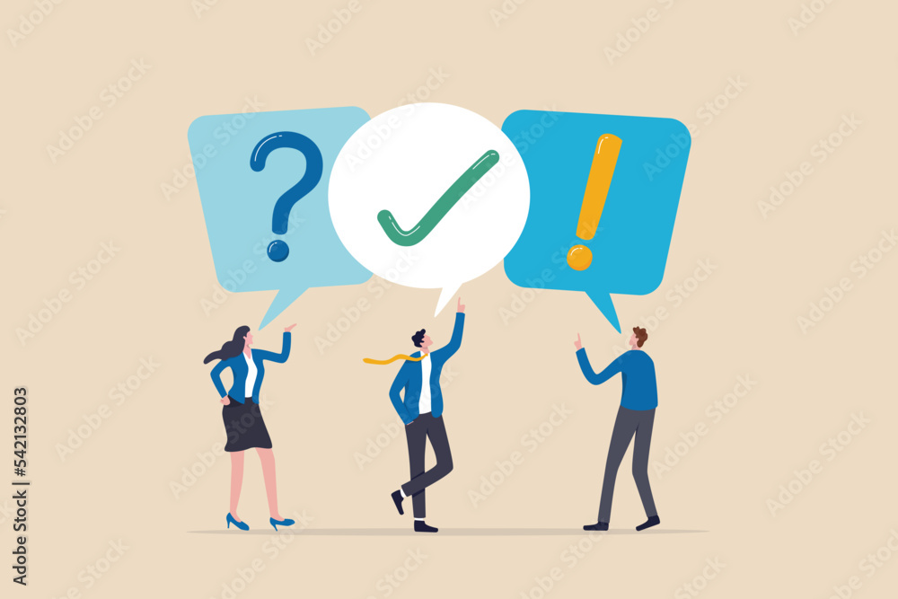 FAQ, question and answer, solution to solve problem, business advice or help and support service, communication or team brainstorm concept, business people asking question and answer to solve problem. - obrazy, fototapety, plakaty 