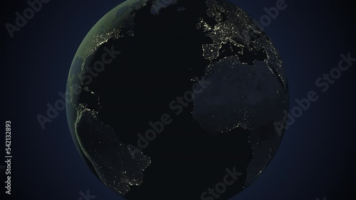 Seamless looping animation of the earth at night zooming in to the 3d map of Western Sahara with the capital and the biggest cites in 4K resolution photo