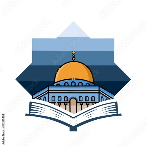 illustration vector of islamic background,al aqsa and al quran drawing,perfect for print,etc.