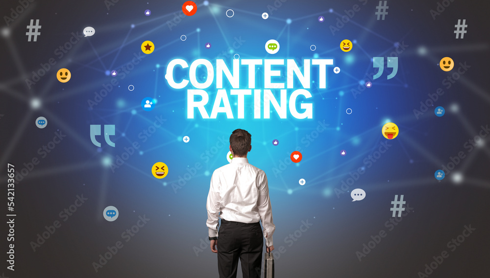 Rear view of a businessman, social media concept Rear view of a businessman, social media concept