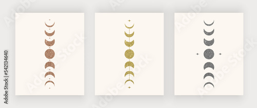 Boho wall art prints with glitter moon phases
