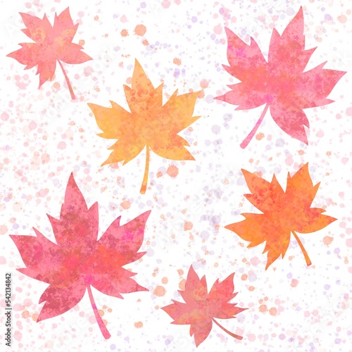 Estampado otoñal de hojas secas de platanero de colores rosas, naranjas y amarillos para patrones con fondo blanco con salpicaduras de pintura estilo acuarela 