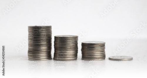 Coin stacks on white background. Investment concept. Coin stack growing business.