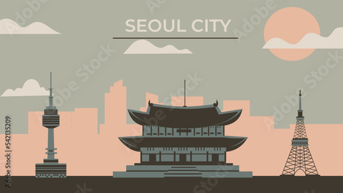 Seoul city illustration landscape for card