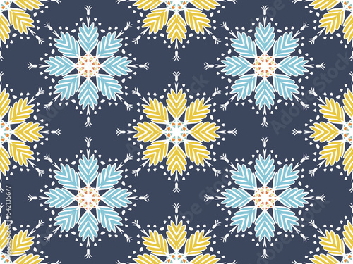 Fabric flowers seamless pattern geometric ethnic traditional embroidery style.Design for background carpet wallpaper clothing wrapping Batik fabric illustration embroidery style