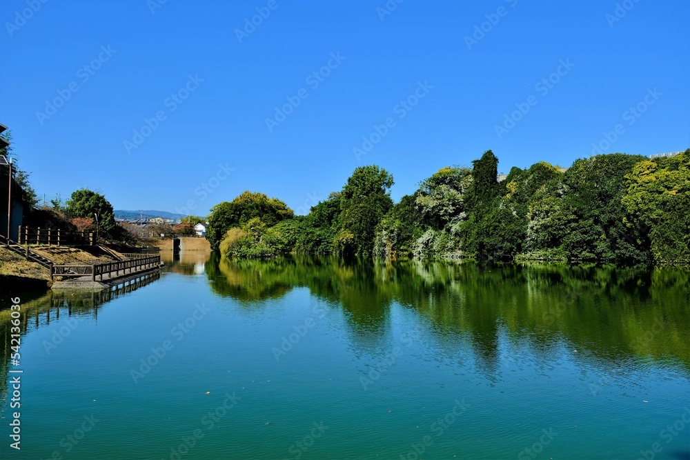 奈良県の城，郡山城跡，郡山城天守台展望施設，日本100名城，, 建築, 旅行, 空, 木, 道, 風景, 景色, 観光, 自然