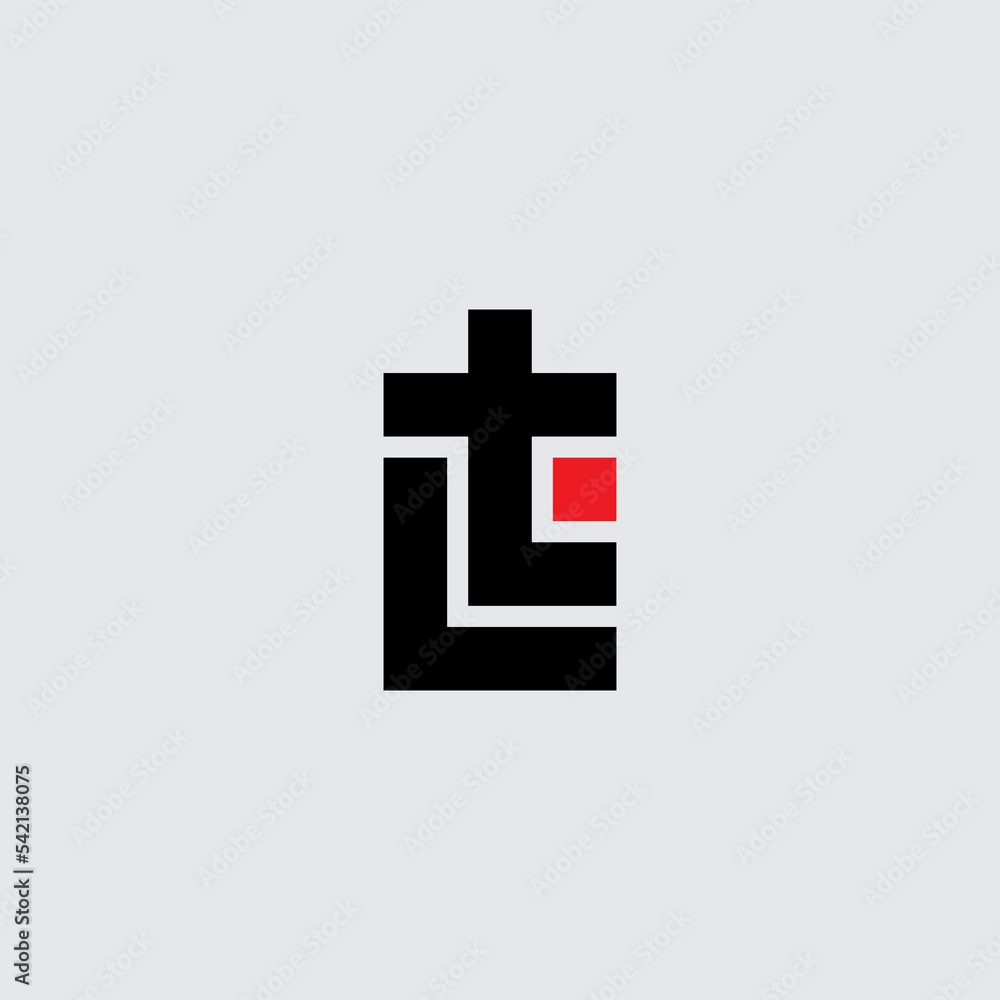 Obraz premium L and T initials or logo with red element. LT monogram or logotype. TL - design element or icon.