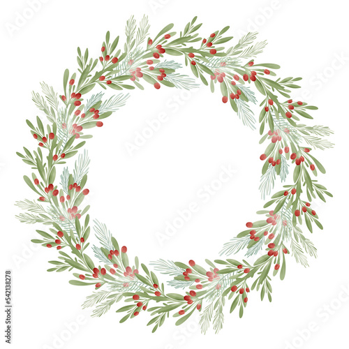 christmas wreath isolated on white Watercolor wreath with metallic for christmas banner. photo