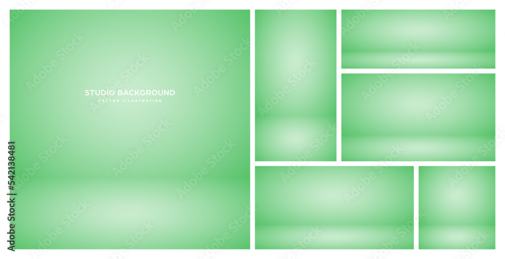 Fototapeta premium Empty green studio abstract backgrounds with spotlight effect. Product showcase backdrop. Stage lighting. Vector illustration