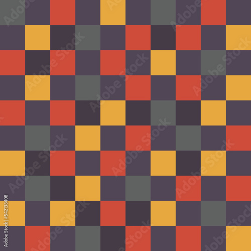 Checkerboard seamless pattern vector background in dark autumn colors. Abstract geometric repeat texture wallpaper, modern trendy textile fall design