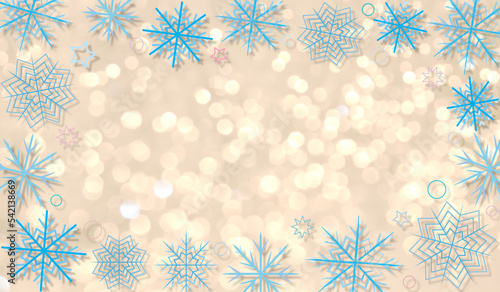  beautiful winter background with blue snowflakes on a shiny background